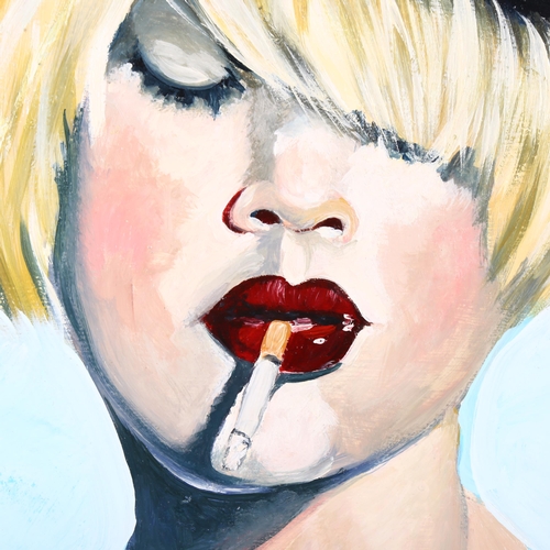 2869 - Clive Fredriksson, oil on board, the smoking girl, 69cm x 59cm overall, framed