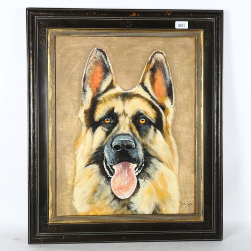 2870 - Clive Fredriksson, an oil on board, study of Alsatian, 69cm x 59cm overall, framed