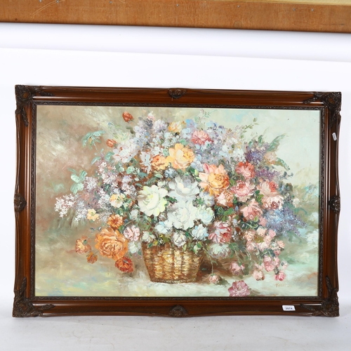 2874 - Robert Cox, large oil on canvas, still life basket of roses, 102cm x 71cm overall, framed