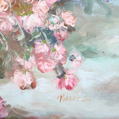 2874 - Robert Cox, large oil on canvas, still life basket of roses, 102cm x 71cm overall, framed