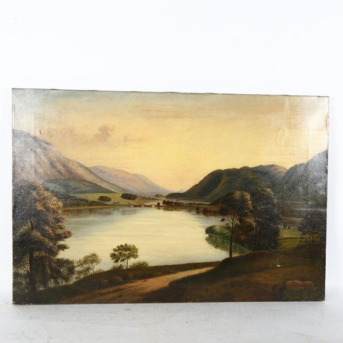 2876 - J B Senior, oil on canvas, Highland lake, signed, 20