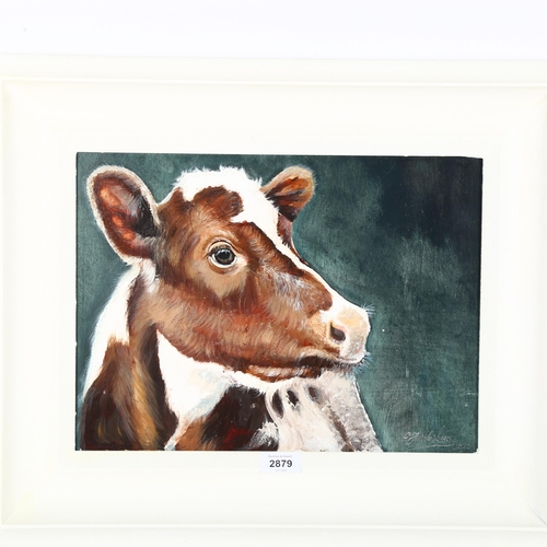 2879 - Clive Fredriksson, acrylics on board, calf study, 45cm x 56cm overall, framed