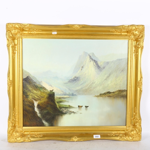 2881 - Wright, oil on canvas, Highland lake view, 66cm x 75cm overall, gilt-framed