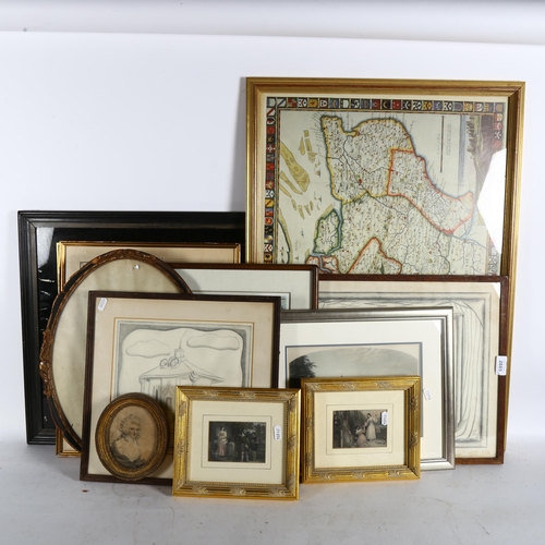 2885 - A group of various prints, pictures and sketches, all framed (10)