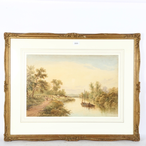 2890 - Henry Earp (1831 - 1914), watercolour, a panoramic fishing boat on the river, 65cm x 80cm overall, g... 