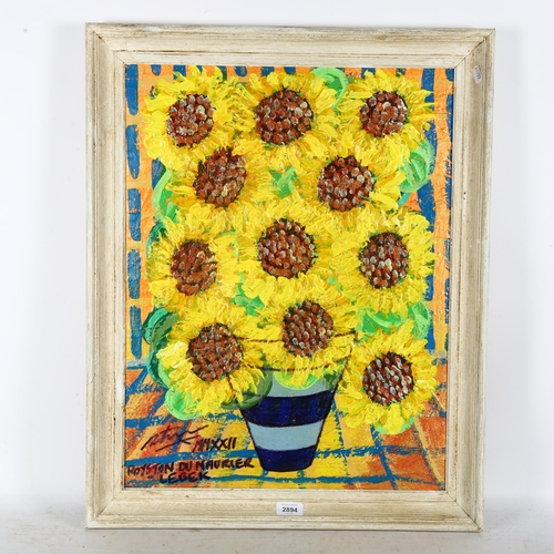 2894 - Royston Du Maurier Lebek, acrylics on canvas, still life sunflowers, 70cm x 56cm