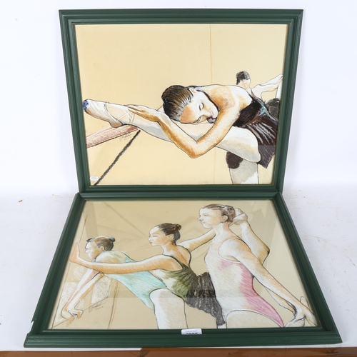 2895 - Clive Fredriksson, pastels on paper, study of ballet dancers, 51cm x 60cm overall, both framed