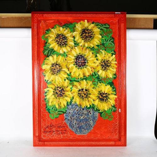 2902 - Royston Du Maurier Lebek, acrylic on canvas, sunflowers, 102cm x 71cm