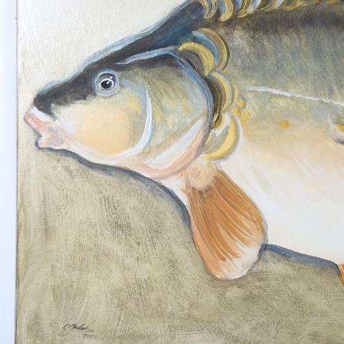 2903 - Clive Fredriksson, oil on board, study of a carp, 48cm x 97cm overall, framed