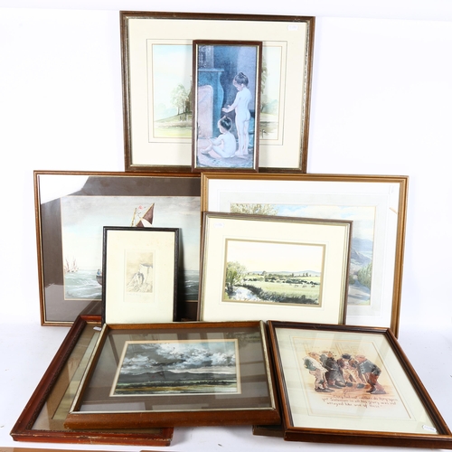 2912 - A group of watercolours and prints, including G Deacon, watercolour, 