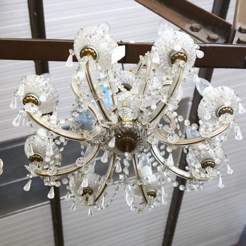 256 - An 8-branch brass and glass lustre chandelier, drop 40cm