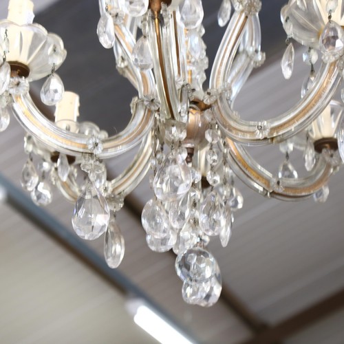 257 - A 6-branch brass and glass lustre chandelier, drop 47cm