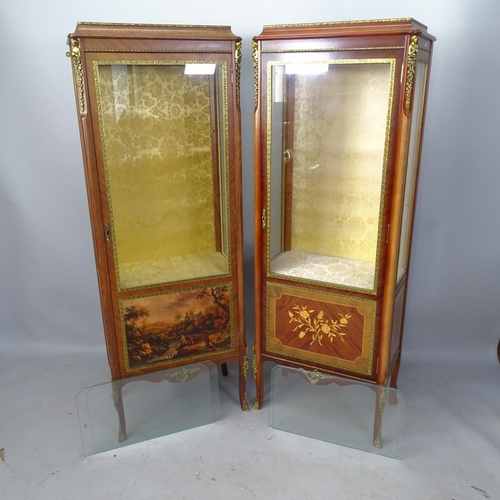 2355 - A pair of similar French kingwood vitrine display cabinets, with gilt-metal mounts, 59 x 160 x 34cm