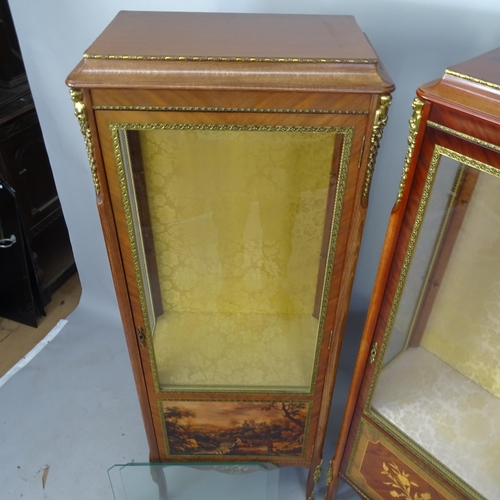 2355 - A pair of similar French kingwood vitrine display cabinets, with gilt-metal mounts, 59 x 160 x 34cm