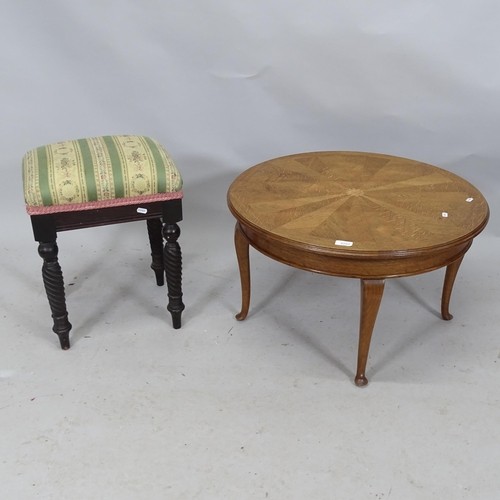 2297 - A regency style ebonised and upholstered piano stool, and a circular parquetry topped coffee table. ... 