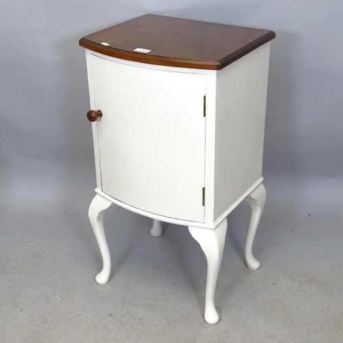 2296 - A Farrow and Ball painted bedside cupboard with crossbanded mahogany top, raised on cabriole legs. 4... 