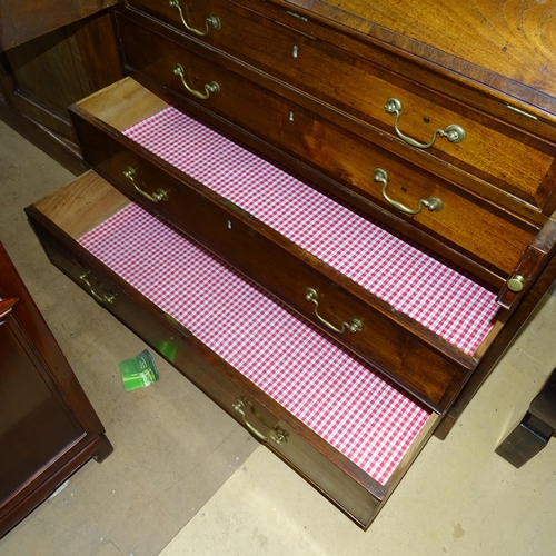 2045 - A 18th century oak 3-section bureau bookcase, the fall-front revealing a fitted interior with 4 long... 