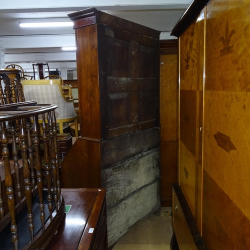 2045 - A 18th century oak 3-section bureau bookcase, the fall-front revealing a fitted interior with 4 long... 