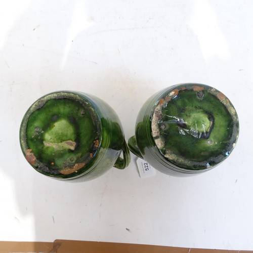 522 - A pair of 2-handled green glaze vases, and a Pilkington's vase