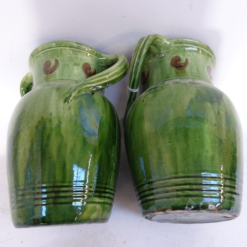 522 - A pair of 2-handled green glaze vases, and a Pilkington's vase