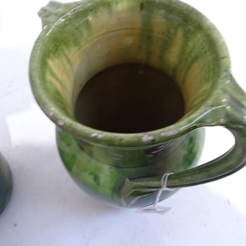 522 - A pair of 2-handled green glaze vases, and a Pilkington's vase