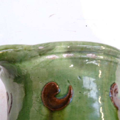 522 - A pair of 2-handled green glaze vases, and a Pilkington's vase