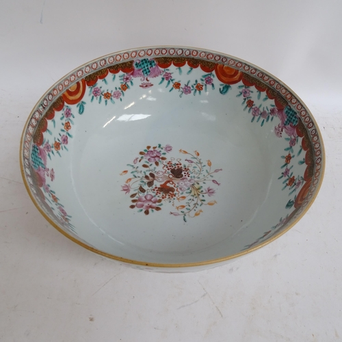 780 - 18th/19th century table centre bowl, with hand painted enamel decoration, diameter 26cm