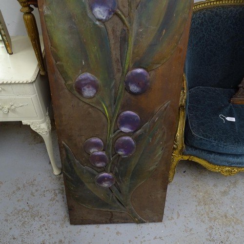 2718 - A stained wood double-sided panel with applied floral decoration, W 50cm