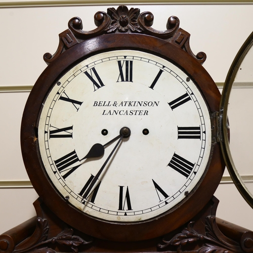 1 - A 19th century mahogany 8-day drop-dial wall clock, the 10