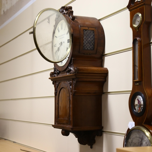 1 - A 19th century mahogany 8-day drop-dial wall clock, the 10