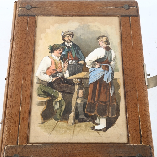 120 - A German/Austrian photograph album circa 1900, the cover decorated with a tavern scene (hand colour ... 