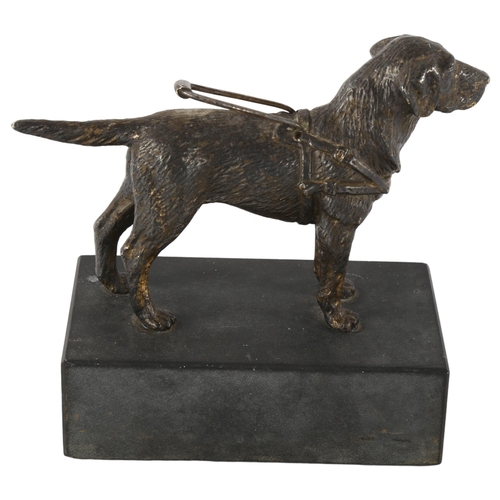 127 - Louis Lejeune, a patinated bronze sculpture of a Guide Dog on slate base, length 15cm