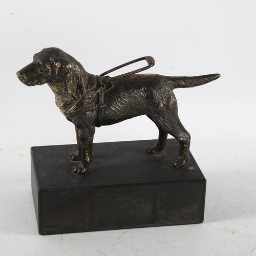 127 - Louis Lejeune, a patinated bronze sculpture of a Guide Dog on slate base, length 15cm