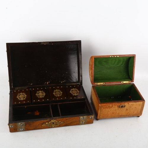 131 - A 19th century brass-bound rosewood dome-top games box, with smaller rosewood boxes inside, length 2... 