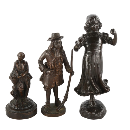 135 - 3 small patinated bronze figures, largest height 17cm, all unsigned