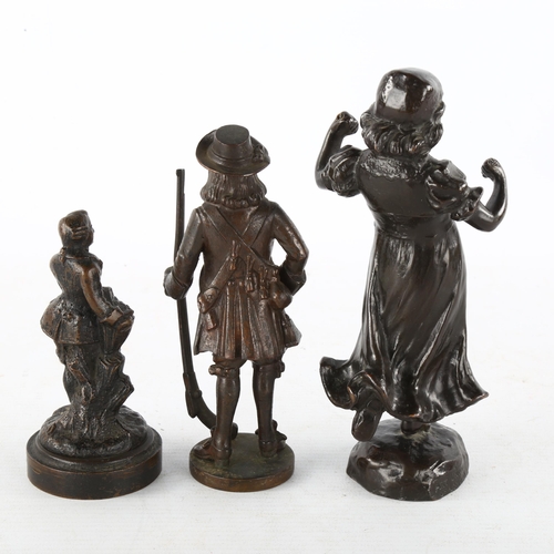 135 - 3 small patinated bronze figures, largest height 17cm, all unsigned