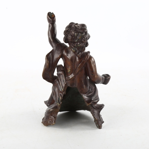 136 - A patinated bronze figure of Eros, height 19cm, unsigned