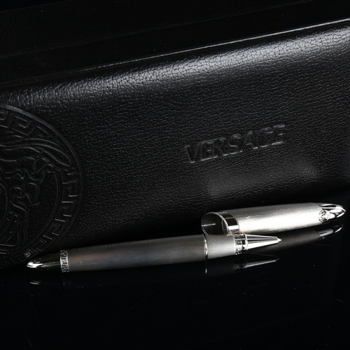 142 - VERSACE - a fine fibre tip pen, brushed and polished chrome finish, original box papers and cloth