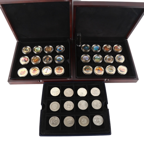 144 - A set of Elizabeth II Cook Islands one dollar enamel coins, a set of 2013 Cook Islands one dollar en... 