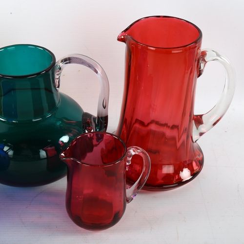 20 - A group of 19th century coloured glassware, largest jug height 18cm (5)