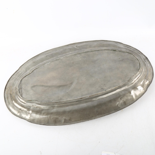 36 - An Art Nouveau electroplate fish platter with relief moulded decoration, maker's marks B and G, patt... 
