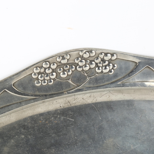 37 - An Art Nouveau electroplate meat platter, probably WMF, with relief moulded decoration, length 50cm