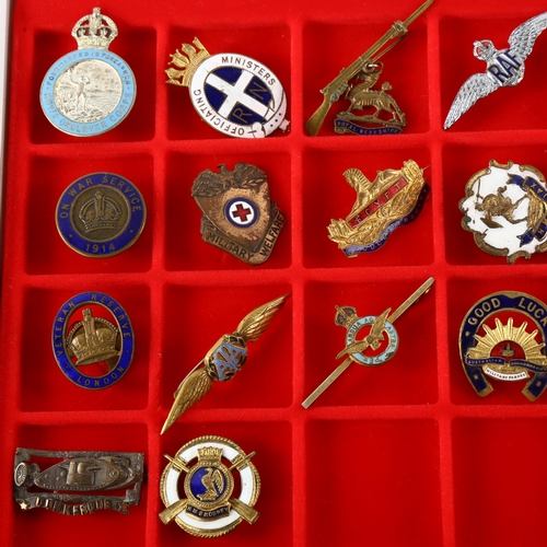 46 - A collection of 23 military badges and sweetheart brooches, WW I and II period