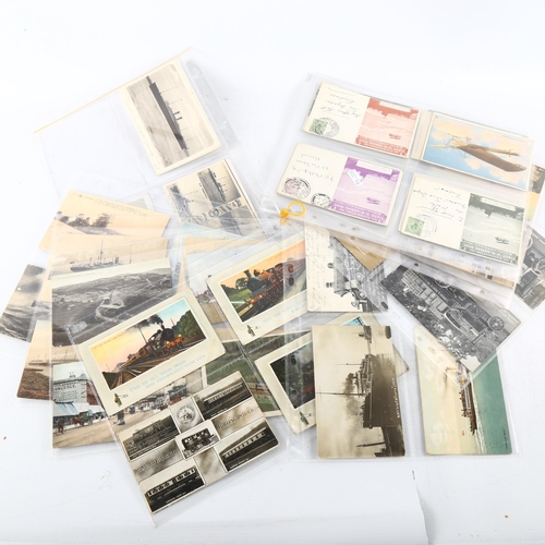 47 - A collection of early 20th century postcards, transport related, early flight, shipping, rail etc