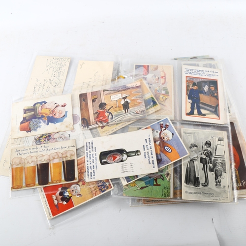 50 - A collection of early 20th century postcards, mostly social interest, advertising, wartime, novelty