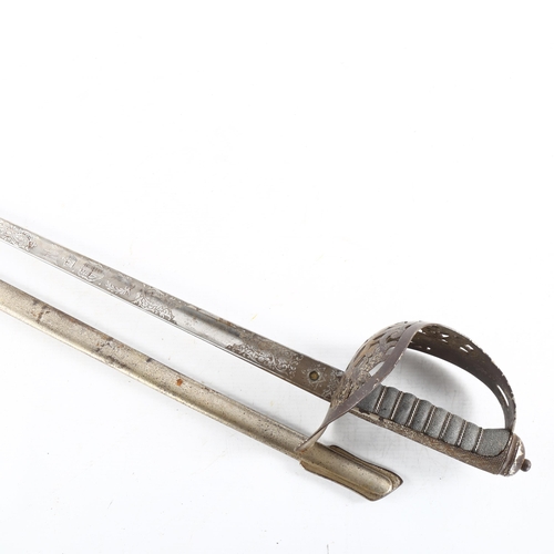 63 - An 1890 pattern British infantry sword by J.G. Plumb, Westminster, in steel scabbard, length 102cm