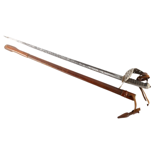 69 - An 1890 pattern British infantry sword in leather and steel scabbard, length 102cm