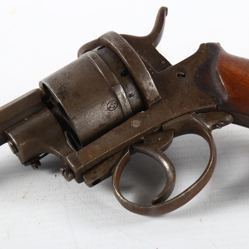 7 - A 19th century French pinfire revolver, barrel length 10cm (missing ejector rod)