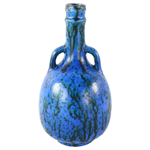 73 - CERAMIQUE DE BRUXELLES - a blue mottle glaze twin-handled vase, early 20th century, height 25.5cm