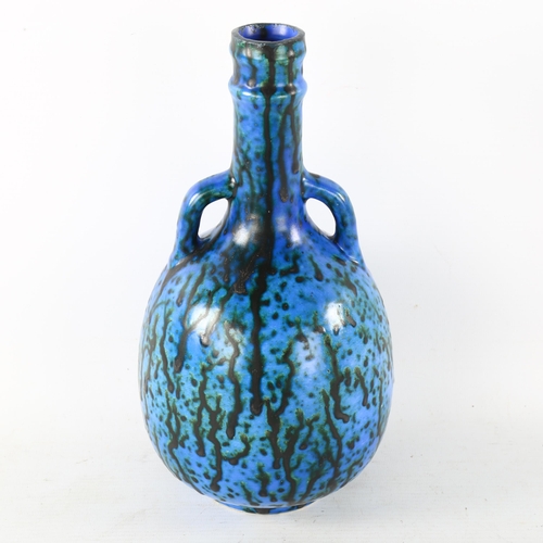 73 - CERAMIQUE DE BRUXELLES - a blue mottle glaze twin-handled vase, early 20th century, height 25.5cm